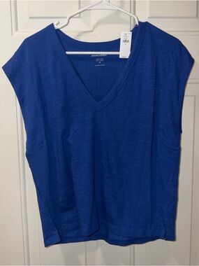 Banana Republic Cozy Soft Royal Blue V Neck Short Sleeve Shirt Size Medium NWT